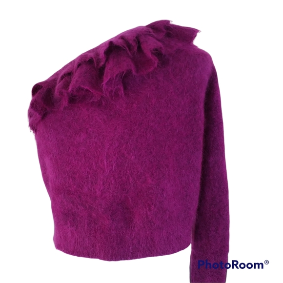 ZARA Purple Mohair One Shoulder with Ruffle Top - Picture 3 of 11
